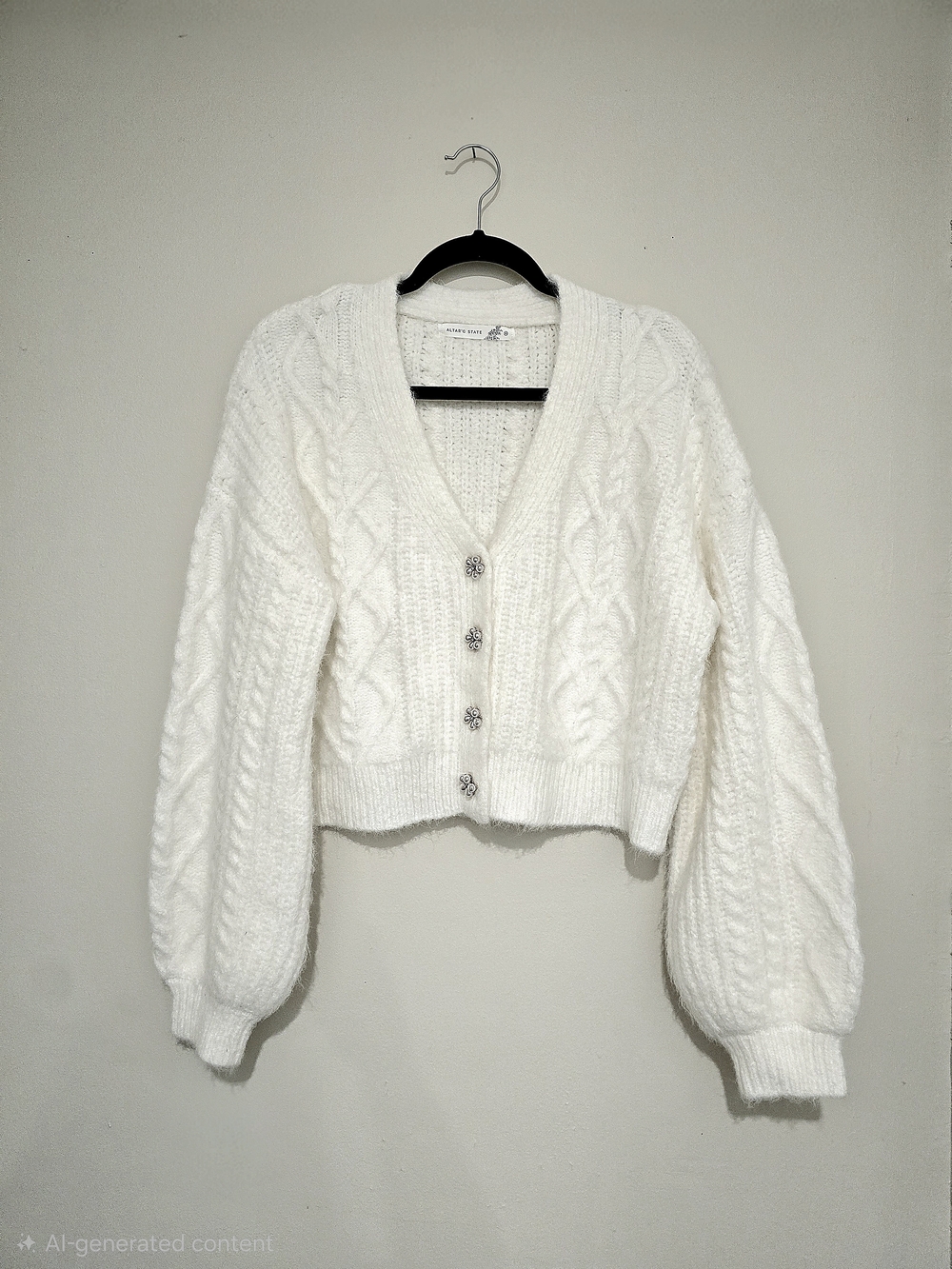 Altar'd State Cream Cable Knit Button Cardigan Size Medium